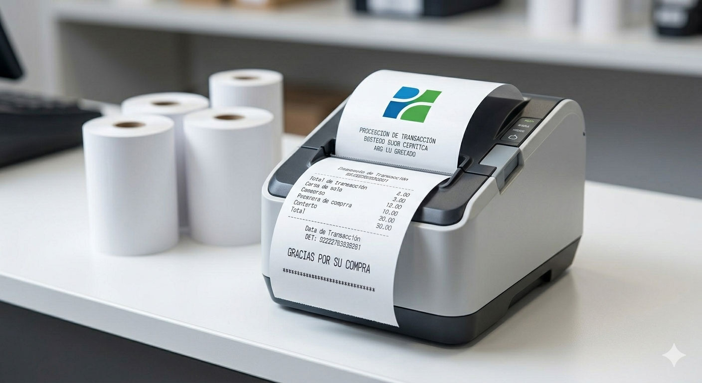 Rollo POS con impresión personalizada — vista frontal